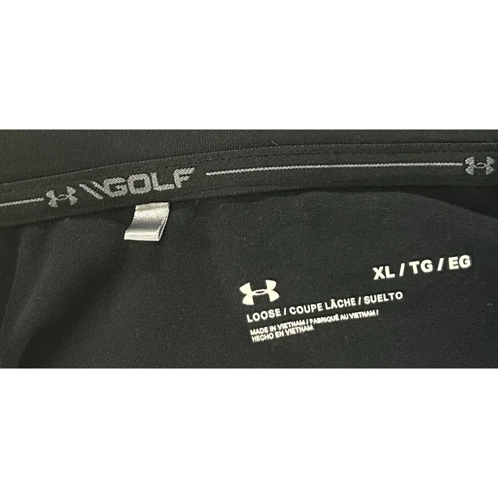Under Armour Golf Sweater Mens XL Black Gray Colorblock 1/4 Zip Pullover Stretch